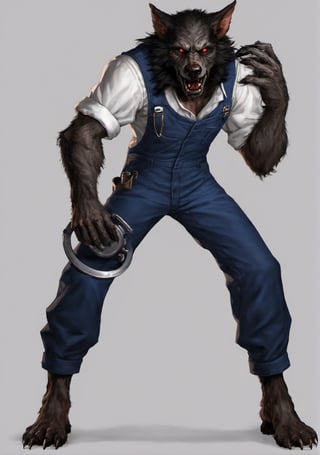 werewolf:1.4, male werewolf plumber that tries to be a part of society, working uniform