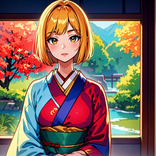 Top Quality, Masterpiece, High Definition, 1girl, Beautiful and Perfect Face, Bob Cut, Japanese Clothing,Kimono, Intricate Details, Cinematic Feel, 8K, Very Detailed