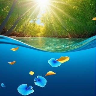 Masterpiece, best quality, (very detailed CG unity 8k wallpaper) (best quality), (best illustration), (best shadows) Nature&#39, blue sea,delicate leaves petals of various colors falling in the air light Tracking, super detailed