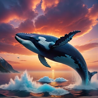 1 gigantic whale, surreal whale flying in the sky, detailed anatomy of whale, photorealistic, cinematic lighting, dramatic clouds, dramatic sunset colors, serene atmosphere, (best quality,4k,8k,highres,masterpiece:1.2),ultra-detailed,(realistic,photorealistic,photo-realistic:1.37),highly detailed, cinematic composition, dramatic lighting, volumetric fog, vibrant colors, dramatic details, award winning digital art