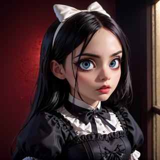  a mean girl, 1girl, beautiful detailed eyes, beautiful detailed lips, extremely detailed face and expression, intense gaze, dark makeup, long dark hair, gothic lolita dress, black and white, dramatic lighting, cinematic, dark moody atmosphere, (best quality,8k,highres,masterpiece:1.2),ultra-detailed,(realistic,photorealistic,photo-realistic:1.37),dramatic lighting,chiaroscuro,dark moody colors