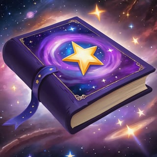 ((masterpiece,best quality)), , purple book, glowing, star symbol, space, stars, planets, cosmos, nebula