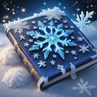 ((masterpiece,best quality)), blue book, glowing, snowflake symbol, ice, snow, ice crystals