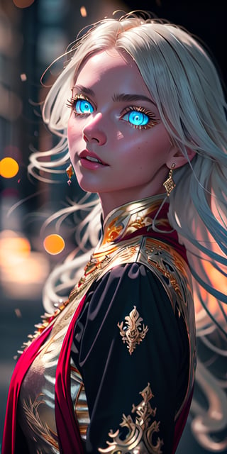 8K, high_resolution, 1080P, 1girl, (Masterpiece)), (Realistic, Photorealistic: 1.35), (RAW Photo, Best Quality), (red and gold color eyes:1.5),red and gold beautiful detailed dragon eyes,white hair, floating_hair ,scenery, cinematic scene, centered, beautiful face,black dress,black thin cloth,(seen through dress), 