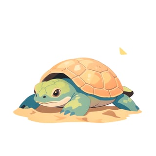 coloredic0n icon, a turtle, light_orange_background, on sand