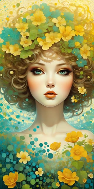 spring-inspired art, digital painting, in the style of Sophie Wilkins, Irene Sheri, Naoto Hattori, pointillist artwork, chic illustrations, lush brushstrokes, 1970s.