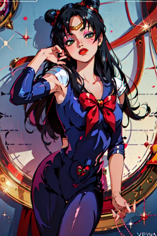 black hair, red sailor suit, ahegao_face, rei hino, sailor mars, tattoo on belly ,Wlop, lora:GirlfriendMix_v1_v20:1,JessicaWaifu suit,jolynejojo_makeup,