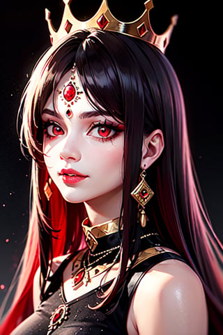 Face (red eyes,big eye brose, side smile,long black and red hair,sharp nose)
Dress(Indian style black dress,jewellery, black cool crown)
Reflection on broken glass 
Background (light raining)perfect anatomy, perfect face, ultra detailed, ultra sharpe face, ultra realistic face,in neon 