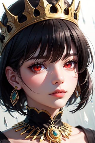 Black hair,Indian style dress,jewellery, complex background, gold crown, red eyes (big eye brose), rain drops on face,perfect anatomy, perfect face, ultra detailed, ultra sharpe face, ultra realistic face,in neon 