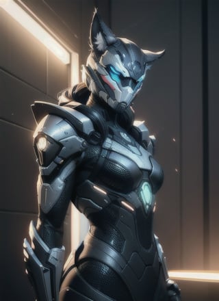  Cat , dreamlikeart, 3d render of futuristi cyborg, cy-berpunk, wolf, warframe, armored, neon lights, background explosion, character design, hard surface, smooth, detailed face, highly detailed, intricate details, symmetrical, volumetric lighting, ambient light, real-time, vfx, digital 3d, uhd, hdr, colored