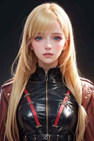 super detailed,Super realistic,immense beauty face,double exposure,editorial photograph,very beautiful intelligent femdom,super skonny,Bizarre colorful leather clothes full of zippers harnesses,at Basement,giggle,fashionable art,bangs,super long blonde hair,