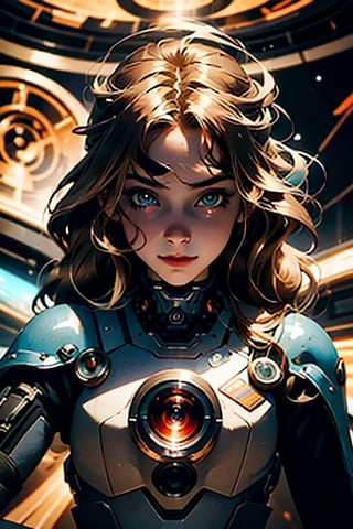 (masterpiece), selfie, centered, Instagram able, steampunk astronaut 1girl, cute smile, red ribbon,full view, long wavy hair, blonde hair, red eyes, steampunk spaceship interior, space background, stray hair, fisheye effect, backlight, dynamic lighting, reflection, depth of field, ultra detailed, intricate, (epic composition, epic proportion), professional work,FF,mecha