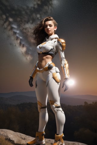 ((Masterpiece)), Best Quality, High resolution, Ultra-detailed,Girl standing on a hill overlooking the sky, best figure, stars planets 32k,hyper detail,large breast, hyper quality, hyper detail equipment,8k,Accurate anthro Anatomy,Enchant Color,Dynamic Lighted space