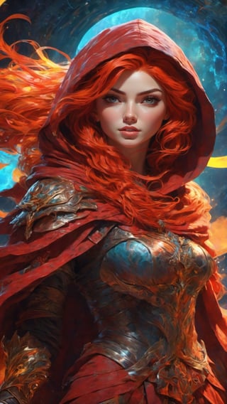 masterpiece, girl, wearing a hood, red hair, bared legs, shrouded in shadows, holding a dagger, crescent moon in background, vibrant glowing abyssal colors, entirely in frame, (FULL BODY), radiating electrical energy, shoulder length messy hair, hyperdetailed painting, luminism, 4k resolution, fractal isometrics details bioluminescence , 3d render, octane render, intricately detailed , cinematic, Isometric Centered hyper realistic cover photo awesome full color, gritty, realistic, intricate, hit definition , cinematic lighting, ultra high quality model