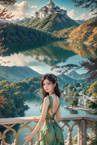 A young woman (enchanted by scenic allure:1.3) by the lake in the Summer Palace, (capturing the enchanting vista:1.4) of lake, mountains, and architecture in perfect harmony. (Scenic wanderer:1.4), travel photography, (serene elegance:1.3), (harmonious union:1.4) of nature and architectural beauty. (Scenes like paintings:1.3), (revealing nature's grace:1.4), (capturing cultural elegance:1.3), (tranquil landscape:1.4), 4K UHD image, cinematic view, (cherishing the picturesque view:1.4).