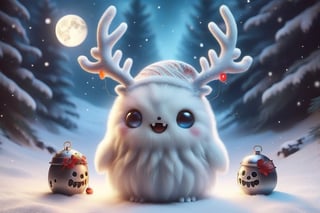 five cute chibi ghost snowmen with deer horns , standing,fighting pose,Led lights body , sexy, mountain, moon, stars, valley, gnarly pine trees,xxmixgirl,ral-chrcrts,ghost person