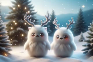 five cute chibi ghost snowmen with deer horns , standing,fighting pose,Led lights body , sexy, mountain, moon, stars, valley, gnarly pine trees,xxmixgirl,ral-chrcrts,ghost person