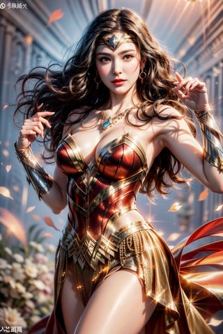 wonder woman kicking,opening legs, Japanese model girl, (1girl, solo), (wonder woman costume:1.2), 23yo, high ponytail, [long] black straight hair, huge natural breasts, narrow waists, (aqua earrings, diamond necklaces), (charming smile), [white teeth], hair blown by the breeze, 

(upper body portrait), looking at viewer, (pose, kicking), cinematic shot, natural and soft lighting, 

(normal body structure), (correct proportions), (normal limbs and fingers), better_hands, 
(masterpiece, best quality:1.4), (beautiful, aesthetic, perfect, delicate, intricate:1.2), (realistic:1.3)