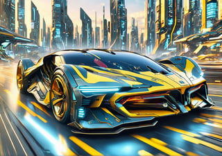 Solo, anime style, futuristic race car in a cyberpunk city, driving in high speed, dynamic angle, more detail XL, ,DonMX3n0T3chXL