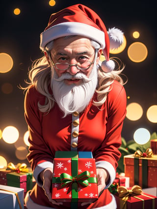 (masterpiece), (best quality), (ultra-detailed), ((Santa Claus with cute girls attending him)), (strict santa), (tough santa), (Yakuza Santa), (mafia santa), (((Santa’s delivering gift))), bokeh