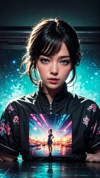 (masterpiece), (best quality), a beautiful girl mocking the viewer, 1girl, Worn-Out electric indigo patterns, tilt shift, cyberdelic, Neon Light, Depth of field 100mm . graphic illustration, comic art, graphic novel art, vibrant, highly detailed, colorful, glitter
