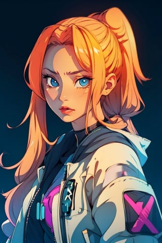 cyberpunk, women, streetwear, vector, orange, blue, simple background,Serafina,chaeryeong