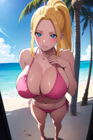 ((  )) , Gorgeous blonde hair , huge natural Breast ,   , ((  pink bikini )) , (( standing ,   beach , palms tree, looking for viewer)) , (( by front )) , (( :1.3)) , (( )) , (( )) , (( )) , flirty look, full_body view, presenting her sexy outfit, different poses, (looking at the camera), ,hd image, 8 k resolution , close shot , nsfw , ((Photograph by Holly Randall), (Award Winning Best Fashion Photography), Masterpiece, hot with cinematic camera, (cinematic, film grain:1.1), Visible Face, no accessories on Face, no accessories on body, RAW candid cinema, Canon 5D, 85mm, High Resolution Scan, color graded portrait 400 film, remarkable color, ultra realistic, (( circle light )),dream_girl,Milf,mature female,FW.NUSH,beatrix amerhauser