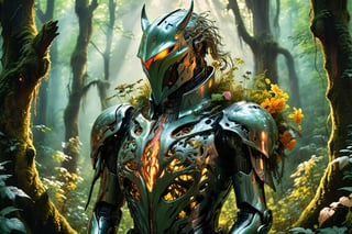 best quality:1.5), (intricate emotional details:1.5), (ultra detailed), (sharp focus), (sharp details), photography in the style of detailed hyperrealism of a  headless horseman in a Whispering forest with glowing flora,  Photorealism, Mecha
