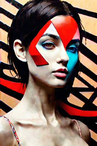 1girl, abstract art, complex colors, complex shapes, fractures, cuts, 8k, epic details
