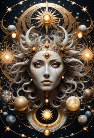 NSFW, art by Eleanor Vere Boyle and Andreas Untersberger, hantu ulat sutera
adaptive and halcyon atmosphere with dispersion, refined details, sun, moon, star,
(gold and ivory dark black colors:0.1),  (center composition, symmetry:0.1), style by nty
