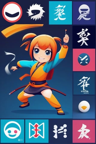 TenTen will be a logo and a mascot for a company that have a txt2txt and img2img engine using AI, maybe of a cute ninja girl, use simple shapes with few colors as befits a logo