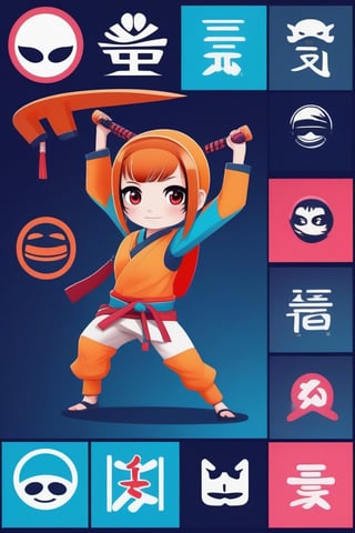 TenTen will be a logo and a mascot for a company that have a txt2txt and img2img engine using AI, maybe of a cute ninja girl, use simple shapes with few colors as befits a logo