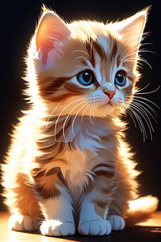 An illustration of a kitten, Side view, backlight, 2d illustration, 64K, hyper quality