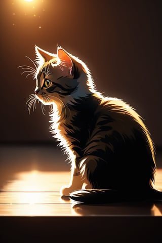 An illustration of a kitten, Side view, backlight, 2d illustration, 64K, hyper quality