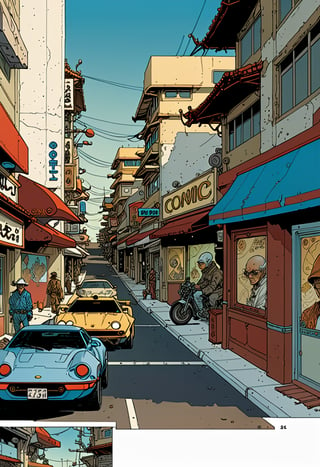 Prompt: score_9, source_Comics, (2 page comic) BOOK OF THE MOEBIUS & Katsuya Terada collaboration, art station, BANDE DESSINÉE story transcription, full color, Streetscape