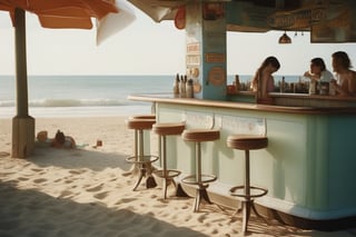 An amazingly detailed up close beach bar. Taken with a Hasselblad medium format camera with a 100mm lens. Unmistakable for a photograph. Cinematic lighting. Photographed by Tim Walker, trending at 500px niji 5