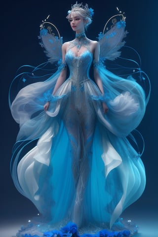 Fairy, Elf, beauty, Dress costumes with long soft blossom, haute couture, super elegant, The mannequin is wearing, fashion design drawing, 3-tiered rufflestardust, 8K, Ultra Realistic, high octane, ultra resolution, amazing detail, perfection, In frame, photorealistic, cinematic lighting, visual clarity, 