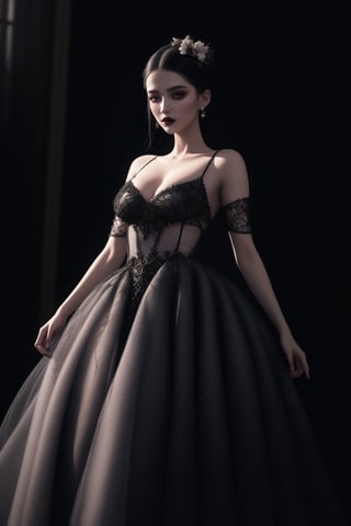 gothic, dark fantasy, full length haute couture dress,dior, long soft blossom, fishnet, tulle, super elegant, iridescent accents, dior,  volumetric lighting, beautiful, fantasy, silk dress, highly detailed, intricate design, intricate detail, cinematic lighting, stardust, 

