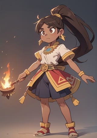 2.5D, an aztec shaman girl, perfect body, full body, black skin,
long hair, ponytail, brown hair
 

