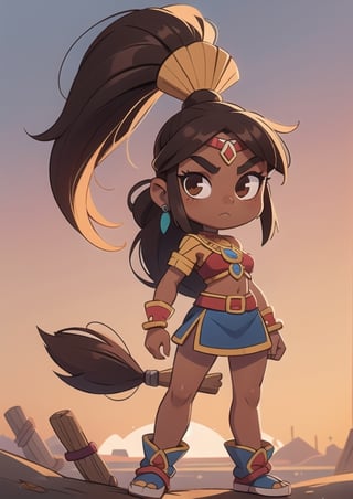 2.5D, an aztec warrior girl, perfect body, full body, black skin,
long hair, ponytail, brown hair
 

