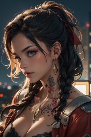 girl warrior tatto  , good image quality, night style city background
