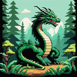 (parallax forest background),  (8-bit turbo graphics 16 game, pixel dragon with snake body), random body colors:1.15, 