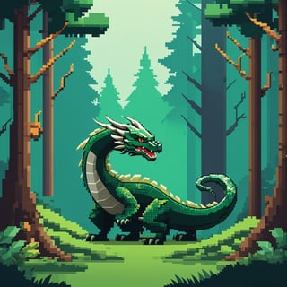 (parallax forest background),  (8-bit turbo graphics 16 game, pixel dragon with snake body), random body colors:1.15, 