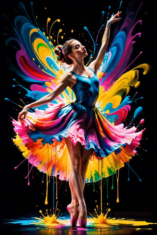 ColorART, Vibrant, dynamic, and colourful portrait photography featuring paint splashes. dripping paint, High-speed shutter, speedlight flash, long exposure. Blended light, artistic composition, amazing OHWX dressed as a ballerina, High-quality, ultra high-resolution image,