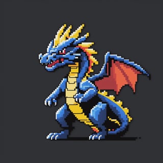 dark gray background, 8-bit nintendo game, pixel dragon with snake body, 