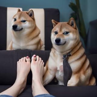 "A realistic image of" 1dog posing, an assasin Shiba-Inu Cheems+mintydoge meme-dog. 
"by Fujifilm XT3, 85mm f2.0"