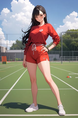 fullbody, 1girl long hair ,red clothes, Physical Education Teacher