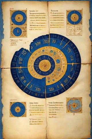 (Full-page illustration with a blue background of an ancient illuminated codex:1.3), concentric arrangement, ink drawing with golden leaf and liquid gold insertions on parchment, art on a cracked paper of a wonderful (medieval castle in Italy:1.4),  14th century,  (golden ratio:1.3),  (medieval architecture:1.3), (mullioned windows:1.3), (brick wall:1.1),  (towers with merlons:1.2),  (set on top of a hill overlooking a valley:1.2),  beautiful blue sky (aerial view:1.2), (concentric zodiac calendar:1.2), vignette,  highest quality. Masterpiece of a museum of art, in the style of Limbourg brothers,  award winning,  detailed and intricate,  masterpiece,  itacstl, real_booster, itacstl, on parchment, art_booster,