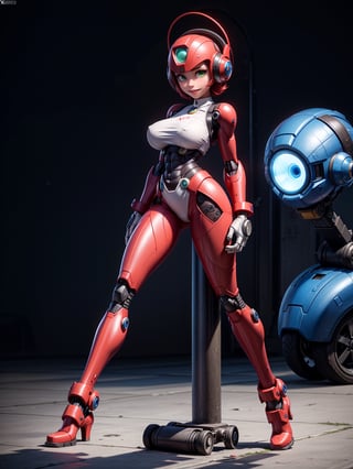 A fairy woman, wearing ((white mecha costume with parts in pink, gigantic breasts, cybernetic helmet)), very short hair, blue hair, messy hair, hair with bangs in front of eyes, magical aura around the body, (((looking at the viewer, sensual pose with interaction and leaning on anything+object+on something+leaning against+leaning against))) on a military base with many vehicles, machines, robots, ((full body):1.5); 16K, UHD, unreal engine 5, quality max, max resolution, ultra-realistic, ultra-detailed, maximum sharpness, ((perfect_hands): 1), Goodhands-beta2, ((MegaMan X))+((metal gear solid 3))