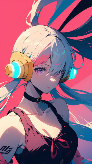 ((uta_onepiece, long hair, headphones, ribbon, twintails,))

(masterpiece:1.3), (best quality:1.3), high resolution, master-piece, bestquality, 1girls,15 years old, (masterpiece:1.2, best quality,), (Soft light), (shiny skin), 1girls, off shoulders,hair, between breasts, medium breast, breasts, choker, cleavage, collarbone, hair, looking at viewer, pink background, facing breasts, , womb tattoo,solo, female_solo,1 girl, 1 girl, one girl,upper body,,sketch,portrait, illustration, fcloseup, face, rgbcolor, emotion